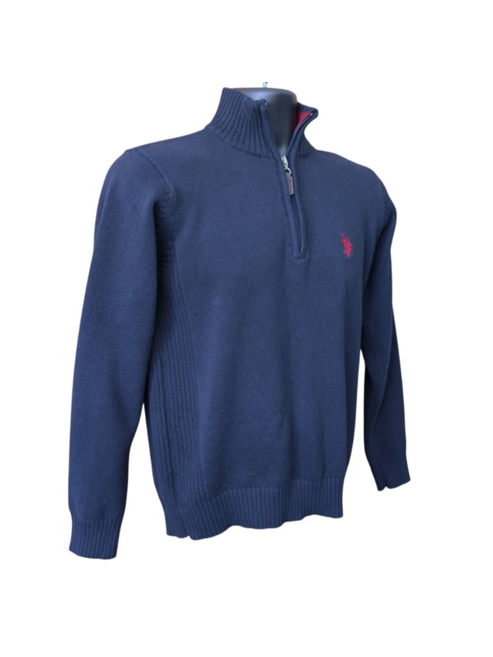 Vintage US Polo Assn Men Sweater Small Blue Pull Over 3/4 Zip Logo Cotton Blend - Picture 6 of 16